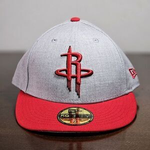 New Era Houston Rockets Hat Low Crown Grey Red Fitted 7 1/4 NBA Cap 59Fifty